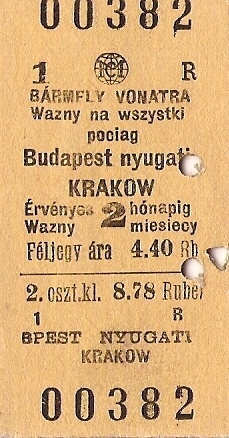 Bilet kolejowy - MAV Węgry.