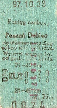 Bilet PKP - stacja Poznań-Dębiec