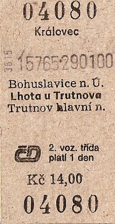 Bilet kolejowy - Czechy
