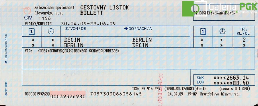 Bilet kolejowy - Słowacja.