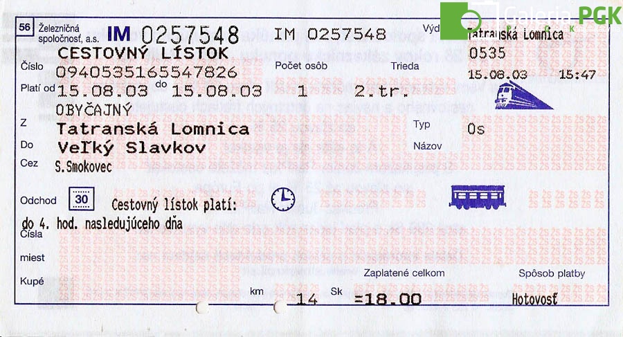 Bilet ZS a.s. Słowacja