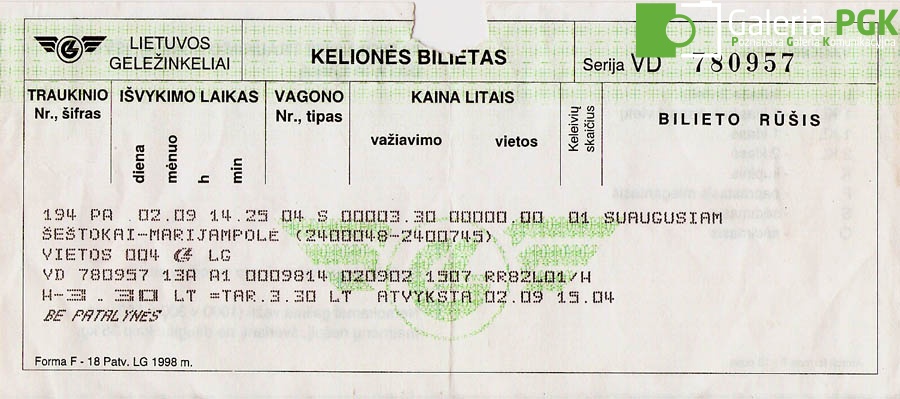 Bilet kolejowy - Litwa.