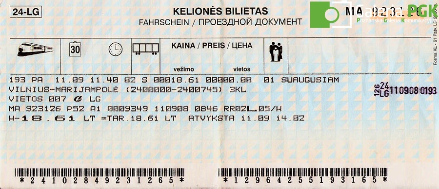 Bilet - koleje litewskie