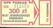 Bilet jednorazowego kasowania MPK Poznań