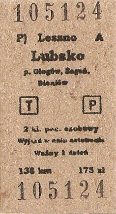Bilet kartonowy - Lubsko