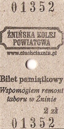 Bilet pamiątkowy - Żnińska Kolej Powiatowa