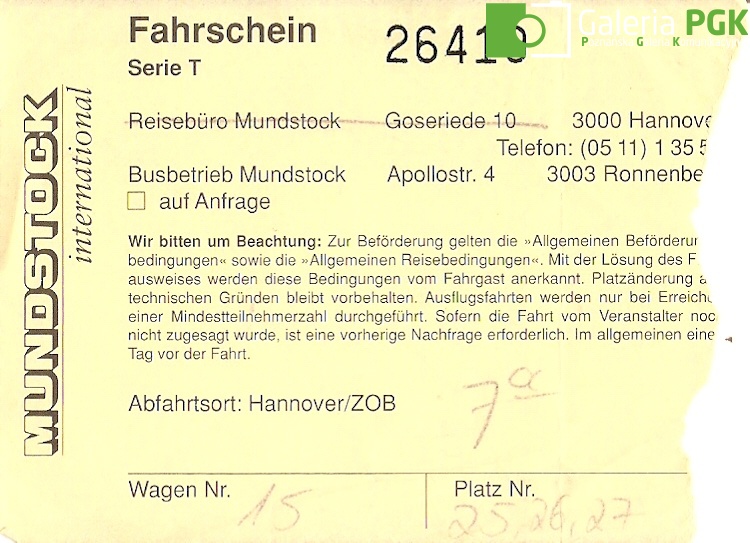 Bilet autobusowy - Mundstock Niemcy