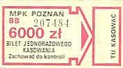 Bilet jednorazowego kasowania MPK Poznań