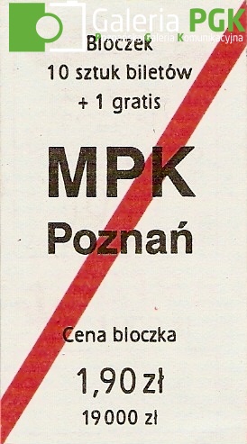 Bloczek biletów MPK Poznań za 19 000zł - 1,90zł