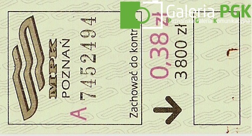 Bilet MPK Poznań za 0,38 zł - 3 800zł