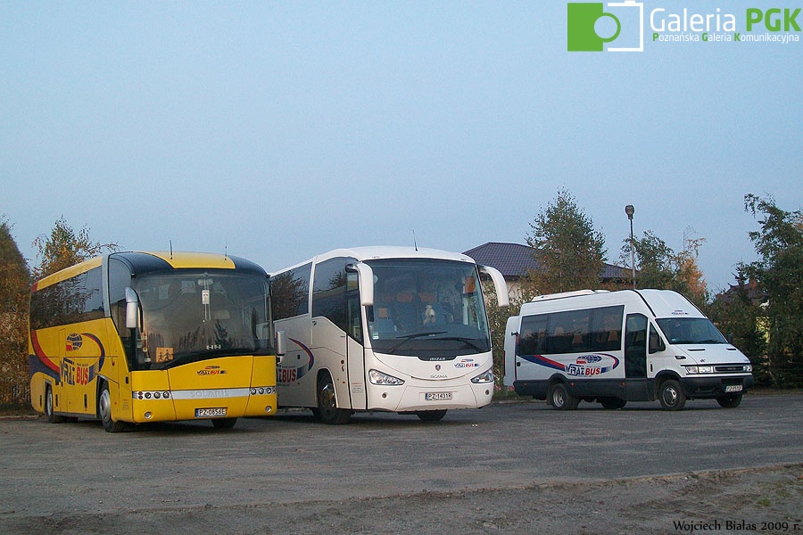 Solaris Vacanza 12 #PZ 0856E, Scania Irizar New Century #PZ 1431R i Kapena Iveco Daily 50C13 #PZ 9510F